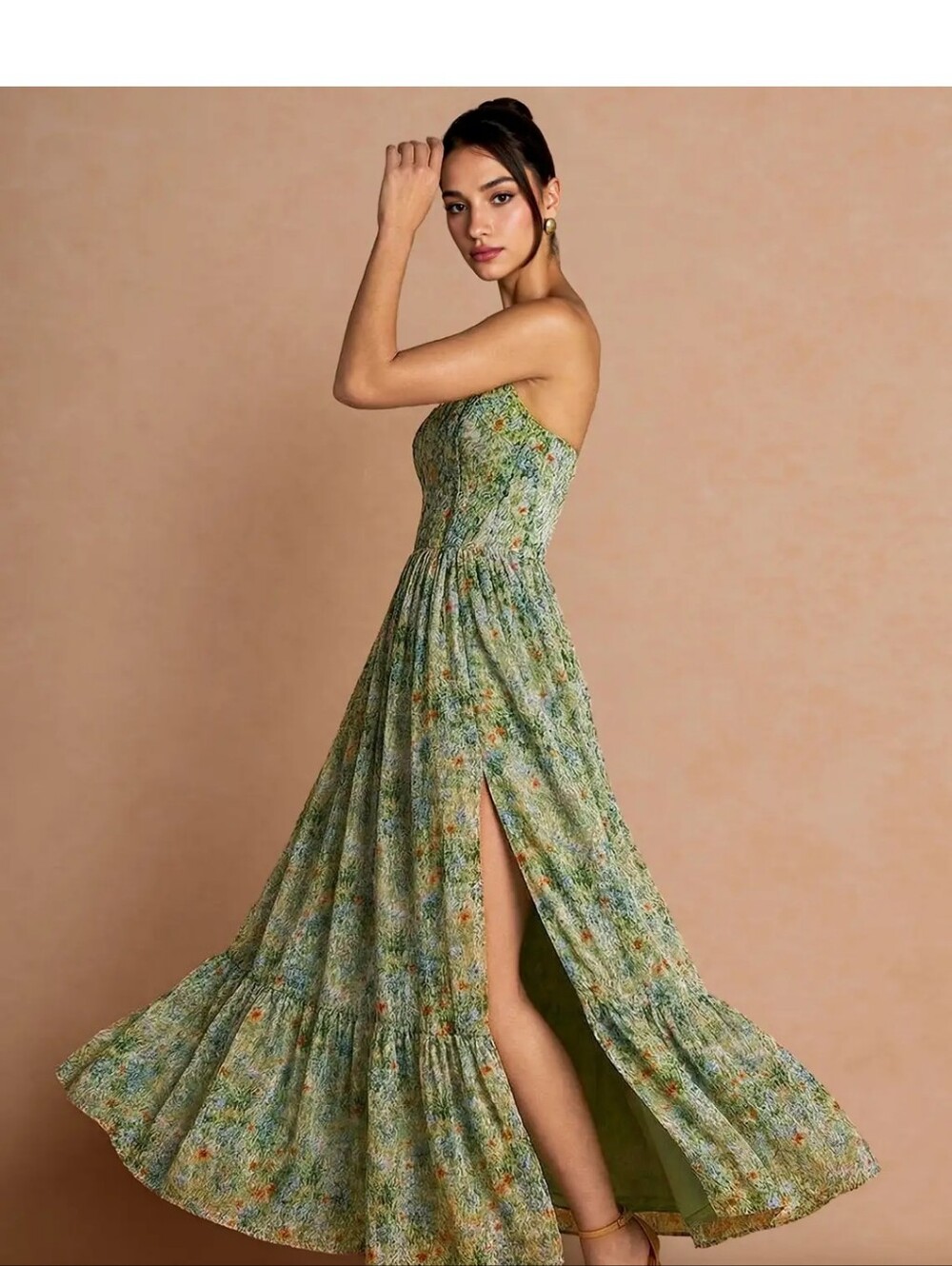 Floral Strapless Bustier Dress in Green and Red - Picture 6 of 6